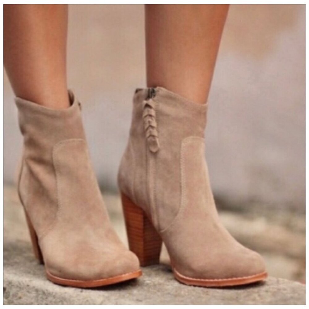 Joie Dalton Tan Suede Ankle Booties Block Heel Western Cowgirl Women's Sz 36